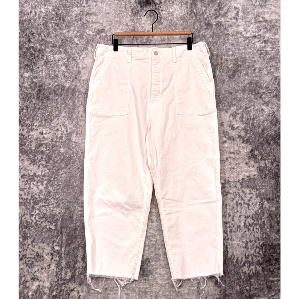 Mother Patch Pocket Private Ankle Fray Jeans 34 Womens White Denim